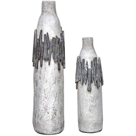 Rutva Aged Ivory Vases, S/2